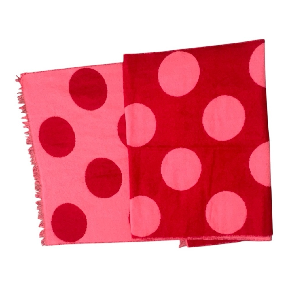GAP Brushed Scarf Large Pink Polka Dots Red Reversible Wrap Shawl Scarf - Picture 2 of 10